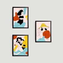 Kit 3 Quadros Mulheres Vamos A La Playa 45X34 Vidro Preta