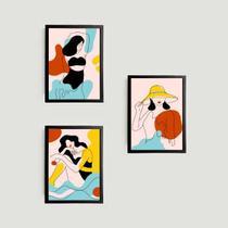 Kit 3 Quadros Mulheres Vamos a La Playa 45x34cm - com vidro