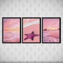 Kit 3 Quadros Natureza Praia Rosa 45x34cm Kit 3 Quadros Natureza Praia Rosa 45x34cm