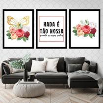 Kit 3 Quadros Nossos Sonhos Flor, Borboleta 45x34cm - com vidro