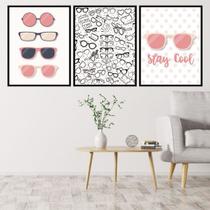 Kit 3 Quadros Óculos - Stay Cool 24x18cm Kit 3 Quadros Óculos - Stay Cool 24x18cm