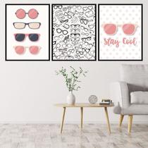 Kit 3 Quadros Óculos - Stay Cool 45x34cm - com vidro Kit 3 Quadros Óculos - Stay Cool 45x34cm - com vidro