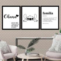 Kit 3 Quadros Ohana Família Significado 33X24Cm - Com Vidro