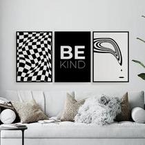 Kit 3 Quadros Optical Art- Be Kind 33X24Cm Preta Kit 3 Quadros Optical Art- Be Kind 33X24Cm Preta