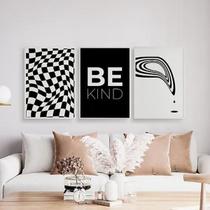 Kit 3 Quadros Optical Art- Be Kind 45X34Cm Com Vidro Branca Kit 3 Quadros Optical Art- Be Kind 45X34Cm Com Vidro Branca