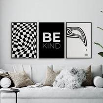 Kit 3 Quadros Optical Art- Be Kind 45x34cm - com vidro