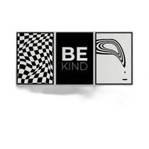 Kit 3 Quadros Optical Art- Be Kind 45X34Cm Preta Kit 3 Quadros Optical Art- Be Kind 45X34Cm Preta