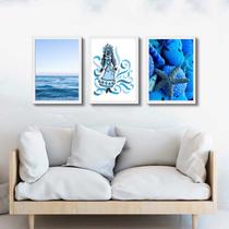 Kit 3 Quadros Orixá Iemanjá Azul 24x18cm - com vidro