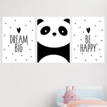 Kit 3 Quadros Panda Dream Big Be Happy 33X24Cm Com Vidro Kit 3 Quadros Panda Dream Big Be Happy 33X24Cm Com Vidro