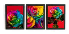 Kit 3 Quadros Para Sala Quarto Ou Cozinha Flores Coloridas