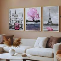 Kit 3 Quadros Paris França Moldura