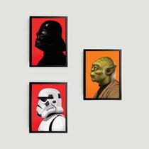 Kit 3 Quadros Personagens Star Wars 45x34cm - com vidro