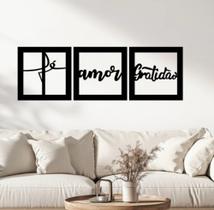 Kit 3 quadros personalizado Fé Amor Gratidão - mdf 6mm Resistente (Preto e Branco)
