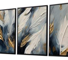 Kit 3 Quadros Pintura Abstrata Moderna Penas 50x70cm (cada) Kit 3 Quadros Pintura Abstrata Moderna Penas 50x70cm (cada)