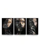 Kit 3 Quadros Placas Decorativas Grande Sala Quarto Cozinha Com Borda Infinita Africanas Preto e Dou Kit 3 Quadros Placas Decorativas Grande Sala Quarto Cozinha Com Borda Infinita Africanas Preto e Dou