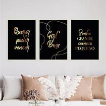 Kit 3 Quadros Poder Querer Vencer 45X34Cm - Com Vidro Branca