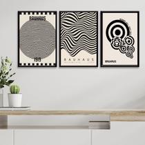 Kit 3 Quadros Posters Bauhaus - Preto e Branco 33x24cm - com vidro