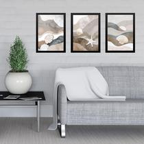 Kit 3 Quadros Praia Neutros - Abstratos 24x18cm - com vidro Kit 3 Quadros Praia Neutros - Abstratos 24x18cm - com vidro