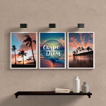 Kit 3 Quadros Praia Por Do Sol CarpeDiem 33x24cm Kit 3 Quadros Praia Por Do Sol CarpeDiem 33x24cm