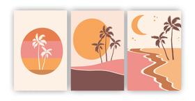 kit 3 quadros praia verão sol coqueiro havai decoração 20x29