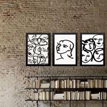 Kit 3 Quadros Quadros Matisse Faces Mulheres 45x34cm - com vidro