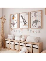Kit 3 Quadros Quarto Bebê Infantil Amor Magia Noturna Estrela Baleia Nuvem Lua