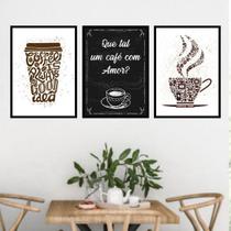 Kit 3 Quadros Que Tal um Café Com Amor 60x40cm