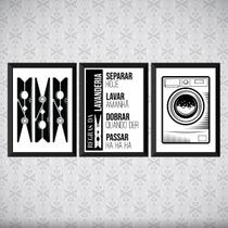 Kit 3 Quadros Regras Da Lavanderia Preto 33x24cm - com vidro Kit 3 Quadros Regras Da Lavanderia Preto 33x24cm - com vidro
