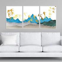 Kit 3 Quadros Revoada De Passarinhos 33x24cm - com vidro