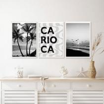 Kit 3 Quadros Rio De Janeiro Carioca Praia Preto E Branco 24x18cm