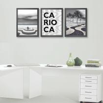 Kit 3 Quadros Rio de Janeiro - Copacabana 33x24cm - Preto