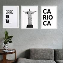 Kit 3 Quadros Rio De Janeiro Cristo - ERREJOTA 24x18cm - com vidro