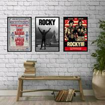 Kit 3 Quadros Rocky Balboa 24x18cm - Vidro e Moldura Preta