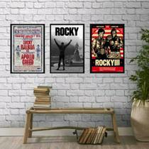 Kit 3 Quadros Rocky Balboa 33x24cm - Vidro e Moldura Preta Kit 3 Quadros Rocky Balboa 33x24cm - Vidro e Moldura Preta