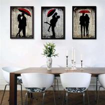 Kit 3 Quadros Românticos Casal Sombrinha 33x24cm - com vidro
