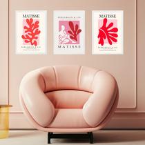 Kit 3 Quadros Rosa e Vermelho Matisse - Coral Mulher 24x18cm - com vidro