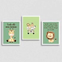 Kit 3 Quadros Safari Infantil 33x24cm - Vidro Branca Kit 3 Quadros Safari Infantil 33x24cm - Vidro Branca