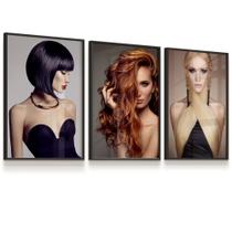 Kit 3 Quadros Salão Beleza Mulheres Cabelos Hair Maquiagem - ARTPAREDE