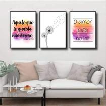 Kit 3 Quadros Salmo 1213 - Amor Está No Ar 60X40Cm Preta