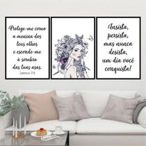 Kit 3 Quadros Salmo17:8 Protege-me Senhor 24x18cm - com vidro