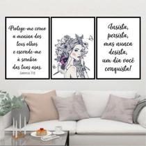 Kit 3 Quadros Salmo17:8 Protege-Me Senhor 45X34Cm