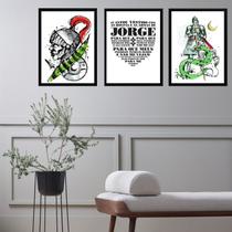 Kit 3 Quadros São Jorge Espada Oração 33x24cm - com vidro