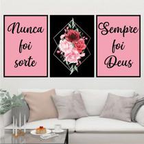 Kit 3 Quadros Sempre Foi Deus - Flor 33x24cm - com vidro