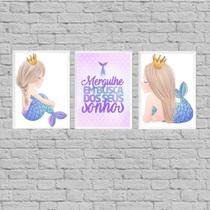 Kit 3 Quadros Sereinha Busque Seus Sonhos 33x24cm