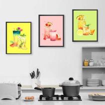 Kit 3 Quadros Sucos Naturais 24X18Cm - Com Vidro