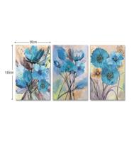 Kit 3 Quadros Telas Decorativas Flores Aquarelas 100X60Cm