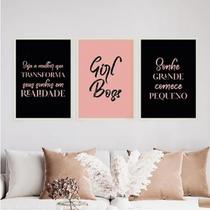 Kit 3 Quadros Transforme Sonhos Realidade 33X24 Vidro Preta Kit 3 Quadros Transforme Sonhos Realidade 33X24 Vidro Preta