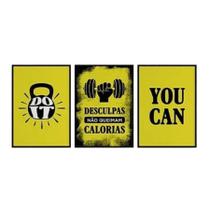 Kit 3 Quadros Treino You Can 45X34Cm Kit 3 Quadros Treino You Can 45X34Cm