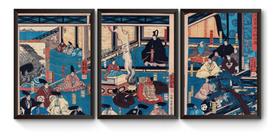 Kit 3 Quadros Ukio-e Imperador Na Corte Real
