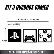 Kit 3 Quadros Vados Gamer Jogos Geek Play Mdf Preto - Viza 3D Games